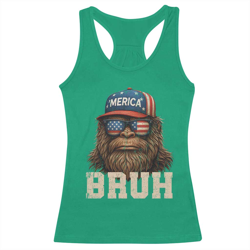 Bruh Bigfoot Merica Racerback Tank Top American Flag Patriotic 4th Of July - Wonder Print Shop