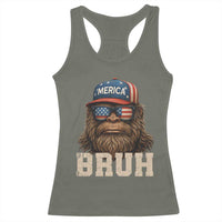 Bruh Bigfoot Merica Racerback Tank Top American Flag Patriotic 4th Of July - Wonder Print Shop