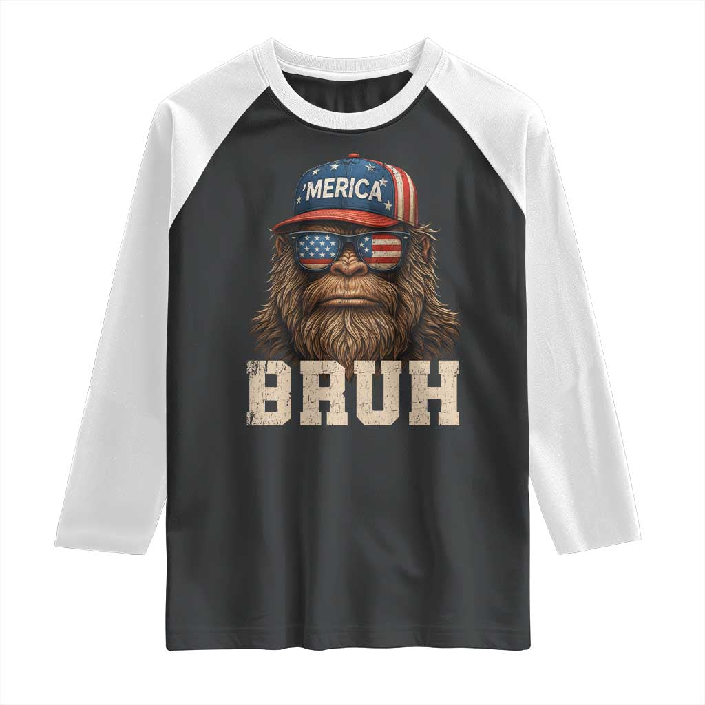 Bruh Bigfoot Merica Raglan Shirt American Flag Patriotic 4th Of July - Wonder Print Shop