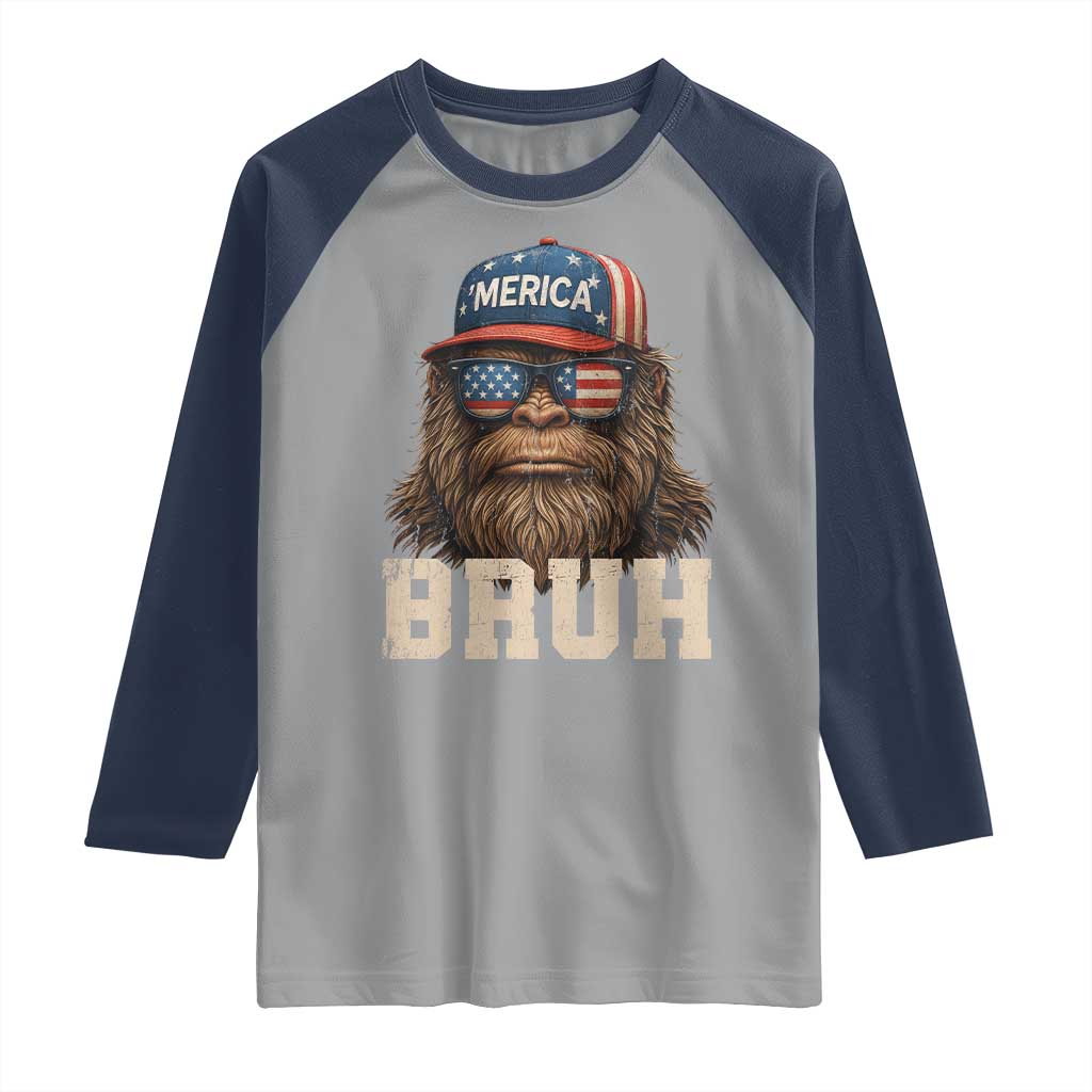 Bruh Bigfoot Merica Raglan Shirt American Flag Patriotic 4th Of July - Wonder Print Shop
