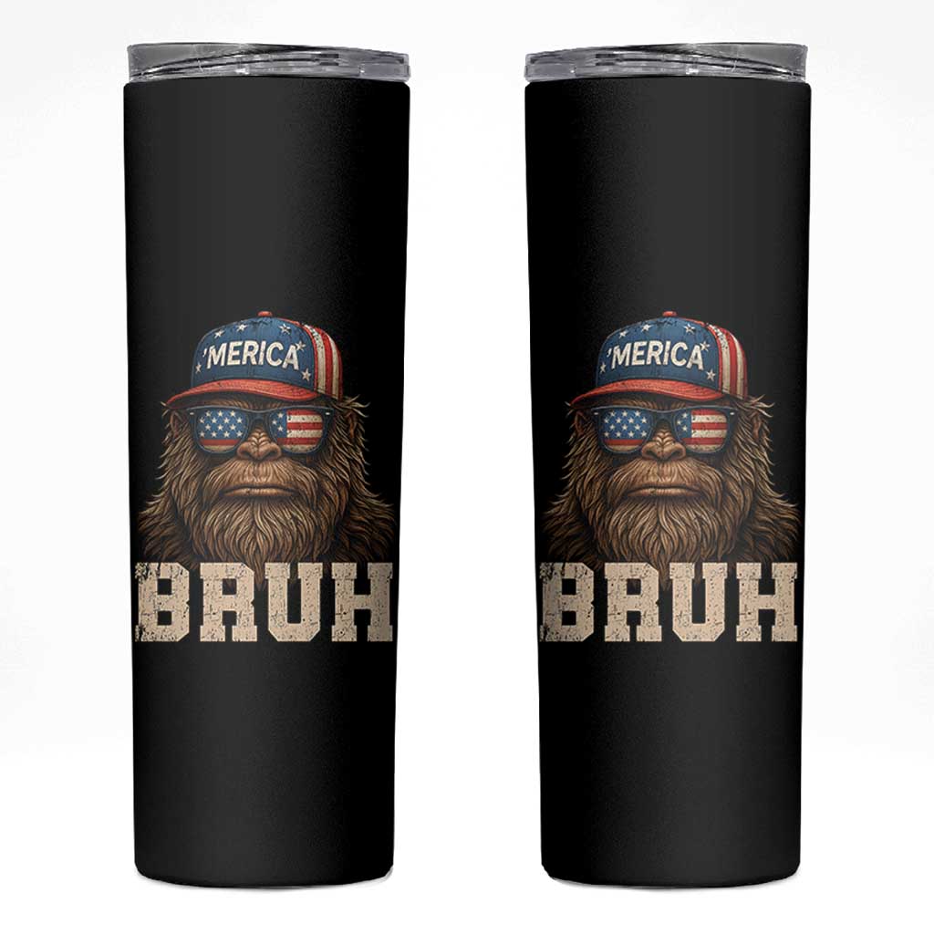 Bruh Bigfoot Merica Skinny Tumbler American Flag Patriotic 4th Of July - Wonder Print Shop