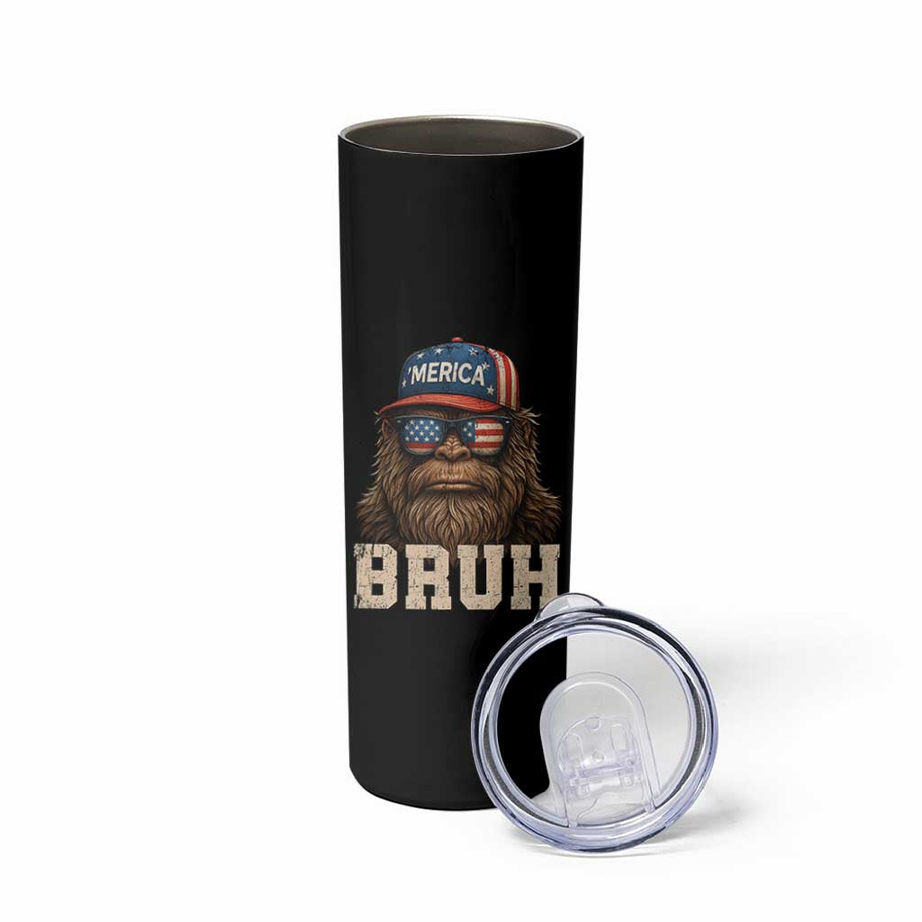 Bruh Bigfoot Merica Skinny Tumbler American Flag Patriotic 4th Of July - Wonder Print Shop