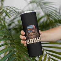 Bruh Bigfoot Merica Skinny Tumbler American Flag Patriotic 4th Of July - Wonder Print Shop