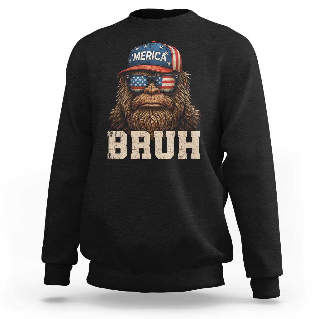 Bruh Bigfoot Merica Sweatshirt American Flag Patriotic 4th Of July - Wonder Print Shop
