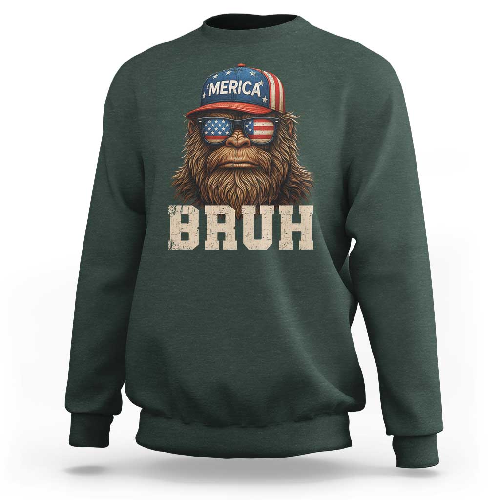 Bruh Bigfoot Merica Sweatshirt American Flag Patriotic 4th Of July - Wonder Print Shop