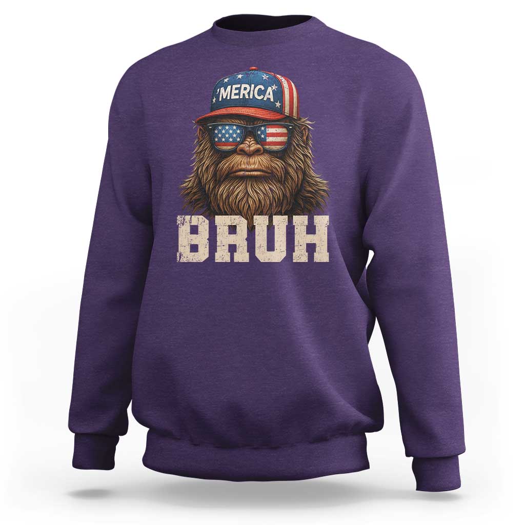 Bruh Bigfoot Merica Sweatshirt American Flag Patriotic 4th Of July - Wonder Print Shop