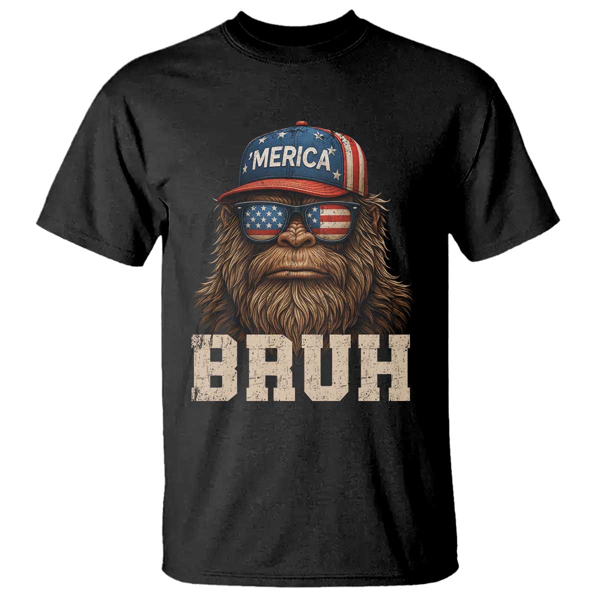 Bruh Bigfoot Merica T Shirt American Flag Patriotic 4th Of July - Wonder Print Shop