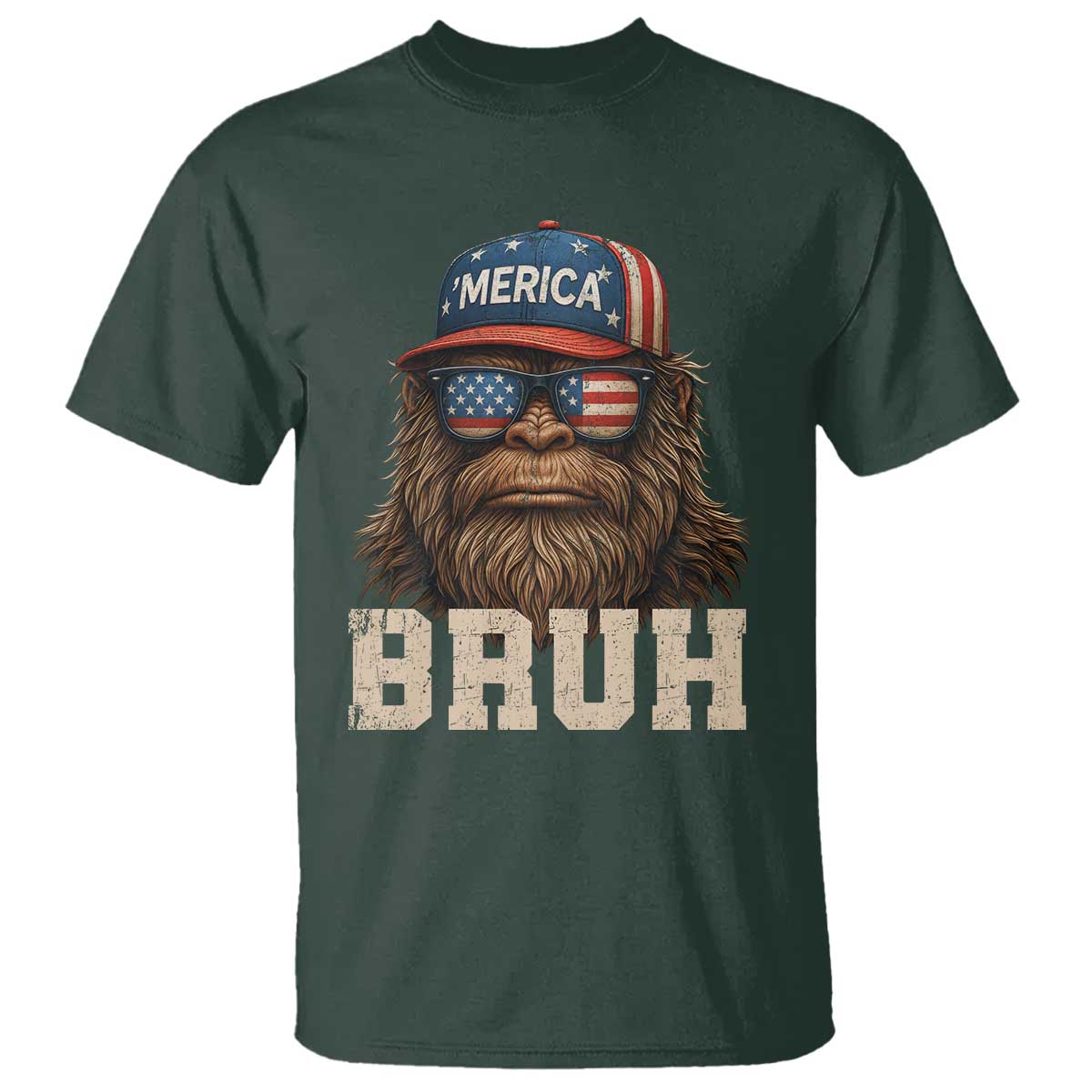 Bruh Bigfoot Merica T Shirt American Flag Patriotic 4th Of July - Wonder Print Shop