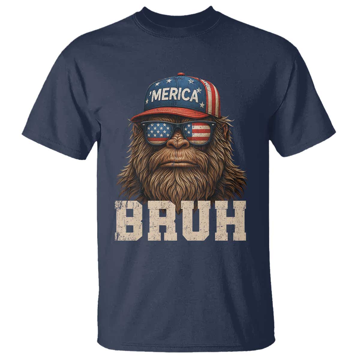 Bruh Bigfoot Merica T Shirt American Flag Patriotic 4th Of July - Wonder Print Shop