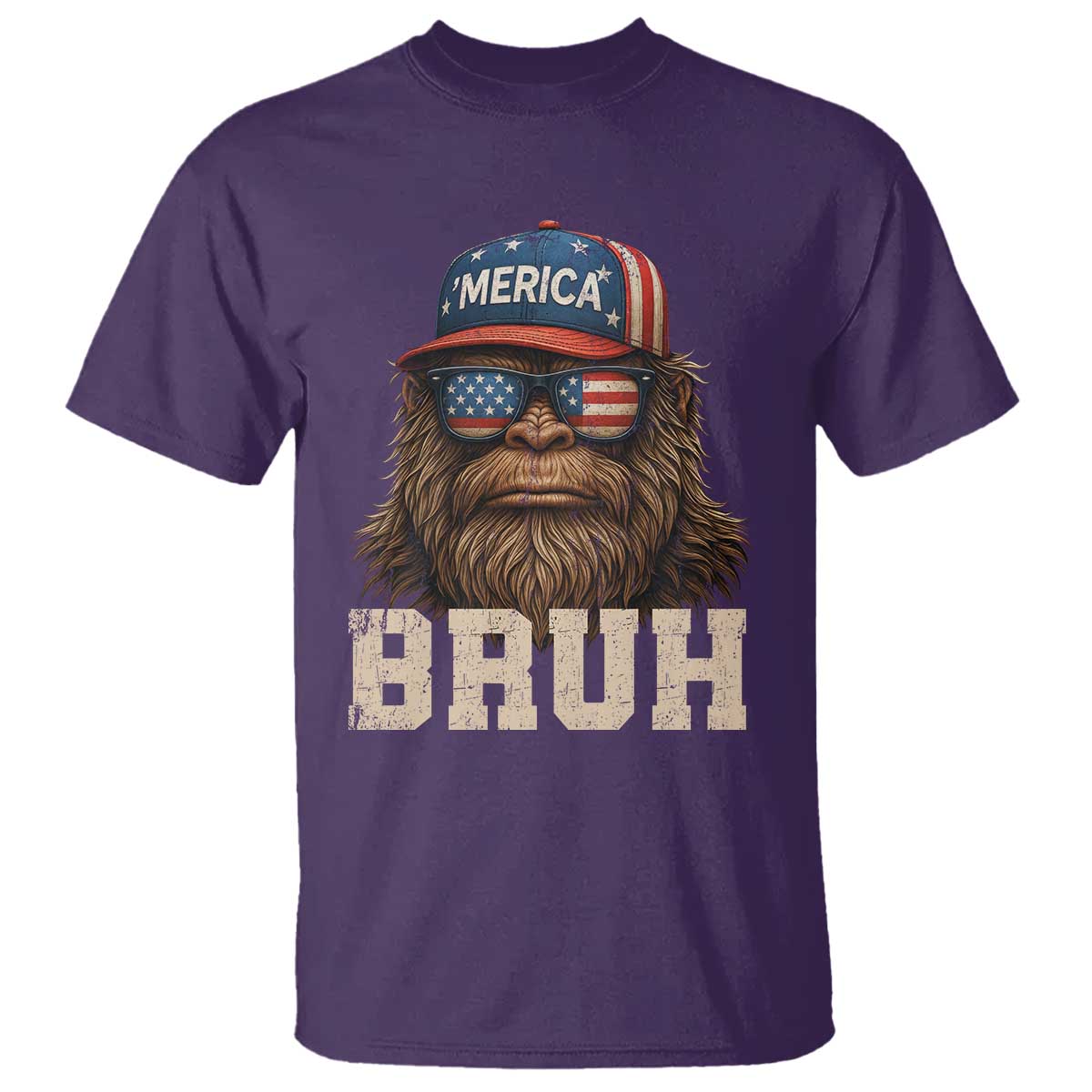 Bruh Bigfoot Merica T Shirt American Flag Patriotic 4th Of July - Wonder Print Shop