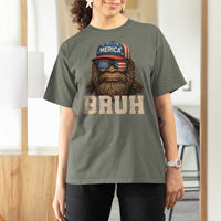 Bruh Bigfoot Merica T Shirt For Women American Flag Patriotic 4th Of July - Wonder Print Shop