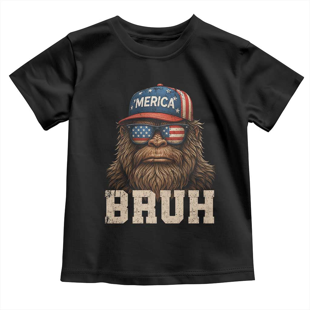 Bruh Bigfoot Merica Toddler T Shirt American Flag Patriotic 4th Of July - Wonder Print Shop