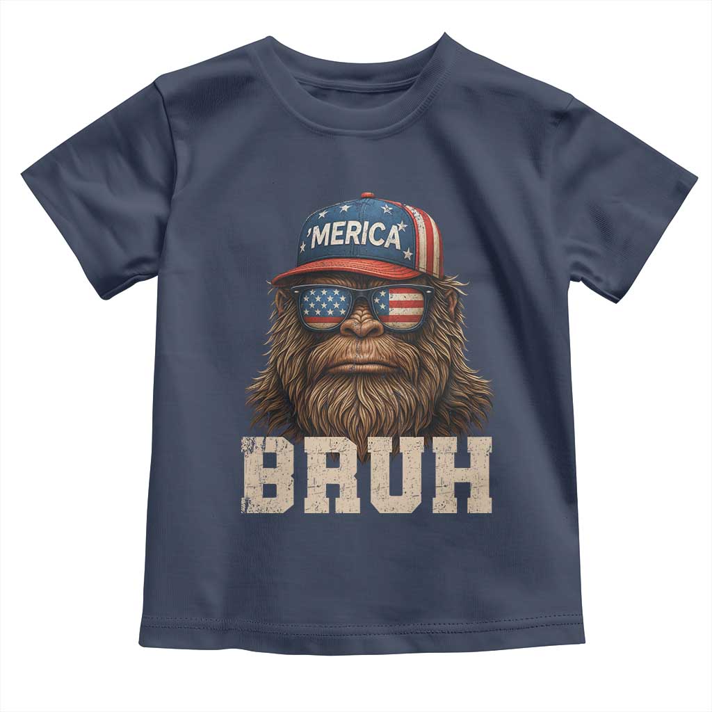 Bruh Bigfoot Merica Toddler T Shirt American Flag Patriotic 4th Of July - Wonder Print Shop