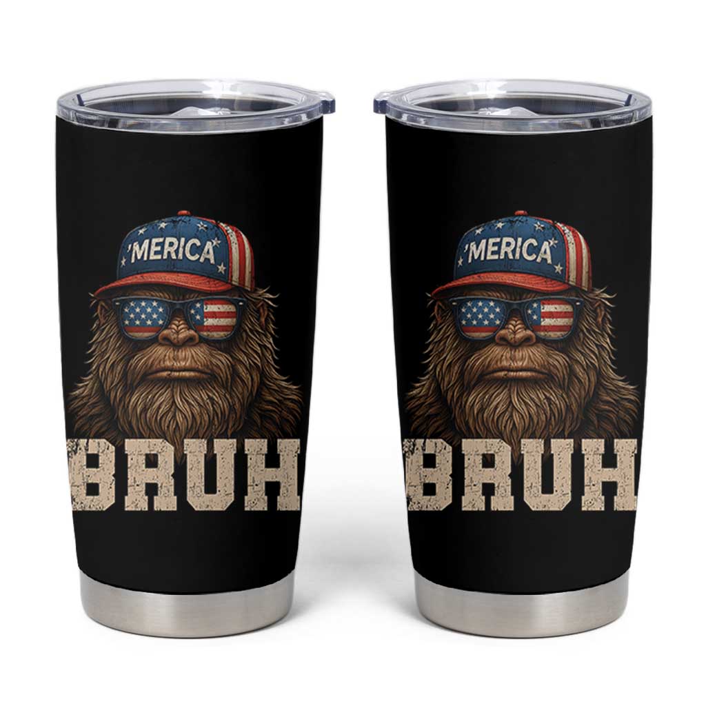Bruh Bigfoot Merica Tumbler Cup American Flag Patriotic 4th Of July - Wonder Print Shop