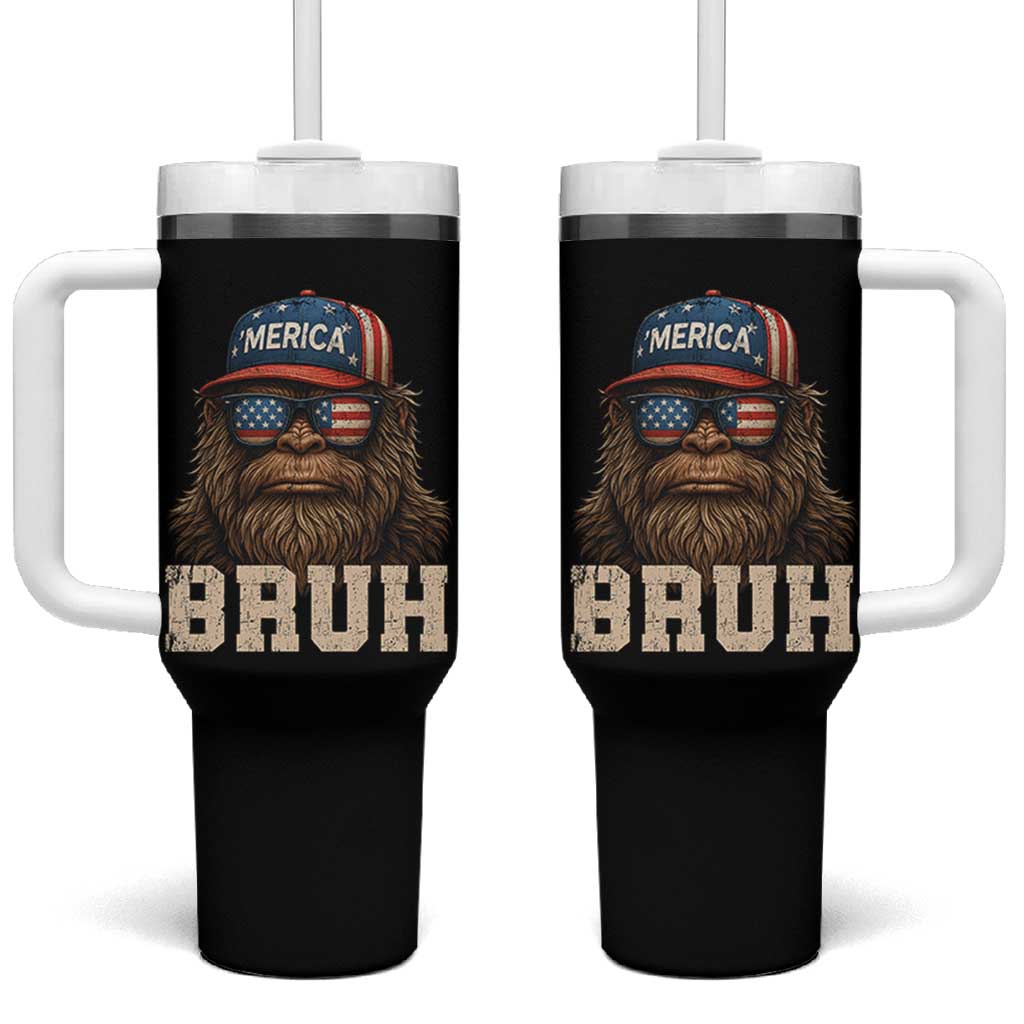 Bruh Bigfoot Merica Tumbler With Handle American Flag Patriotic 4th Of July - Wonder Print Shop