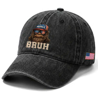 Bruh Bigfoot Merica Washed Cotton Baseball Cap American Flag Patriotic 4th Of July