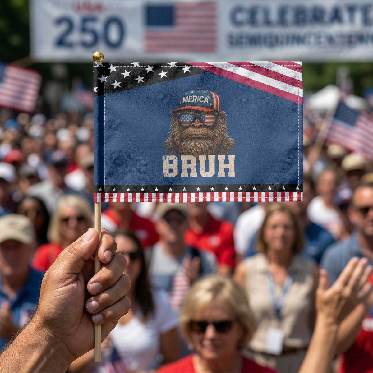 Bruh Bigfoot Merica Patriotic Handheld Flag American Flag 4th Of July