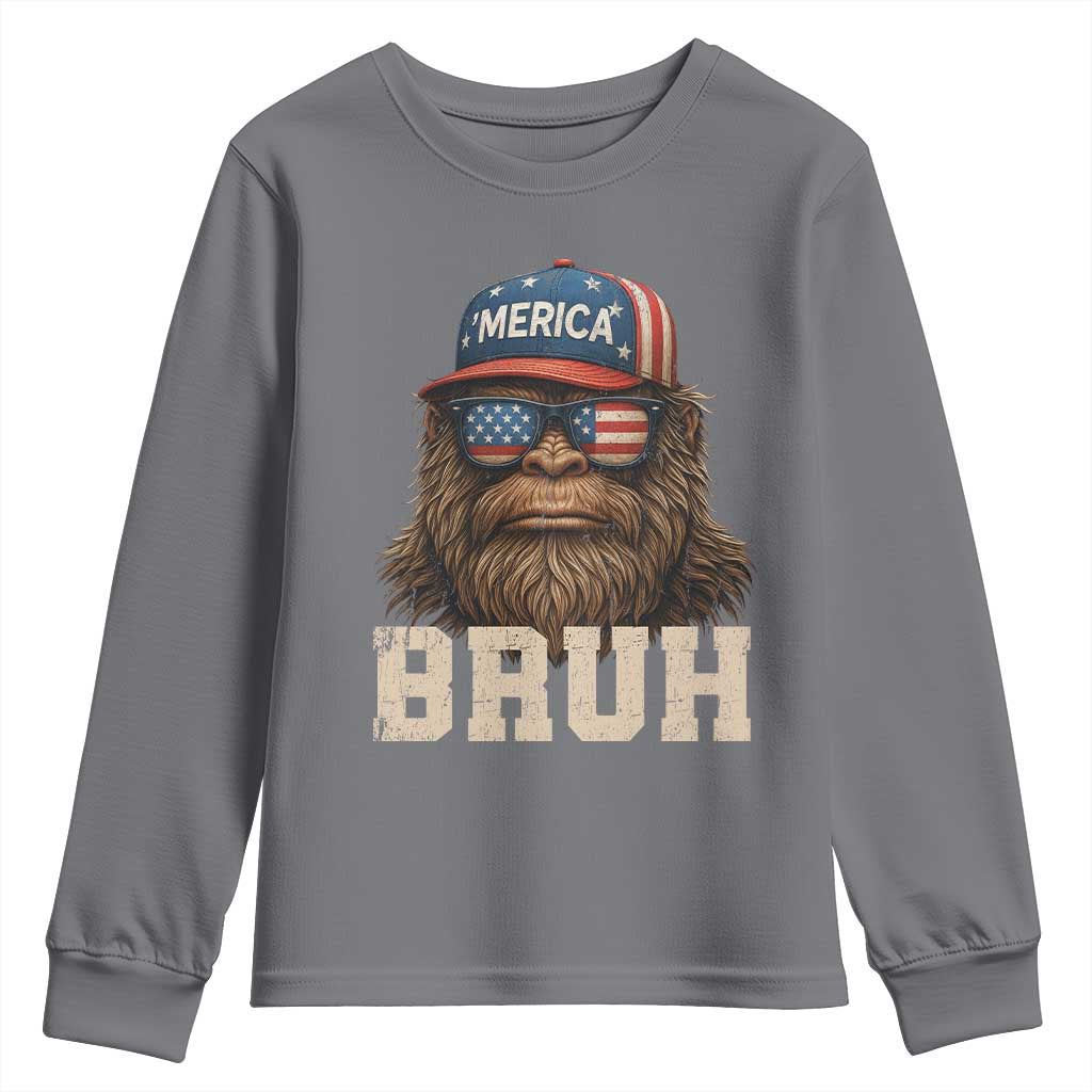 Bruh Bigfoot Merica Youth Sweatshirt American Flag Patriotic 4th Of July - Wonder Print Shop