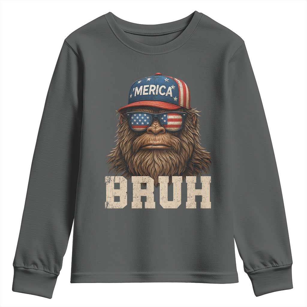 Bruh Bigfoot Merica Youth Sweatshirt American Flag Patriotic 4th Of July - Wonder Print Shop