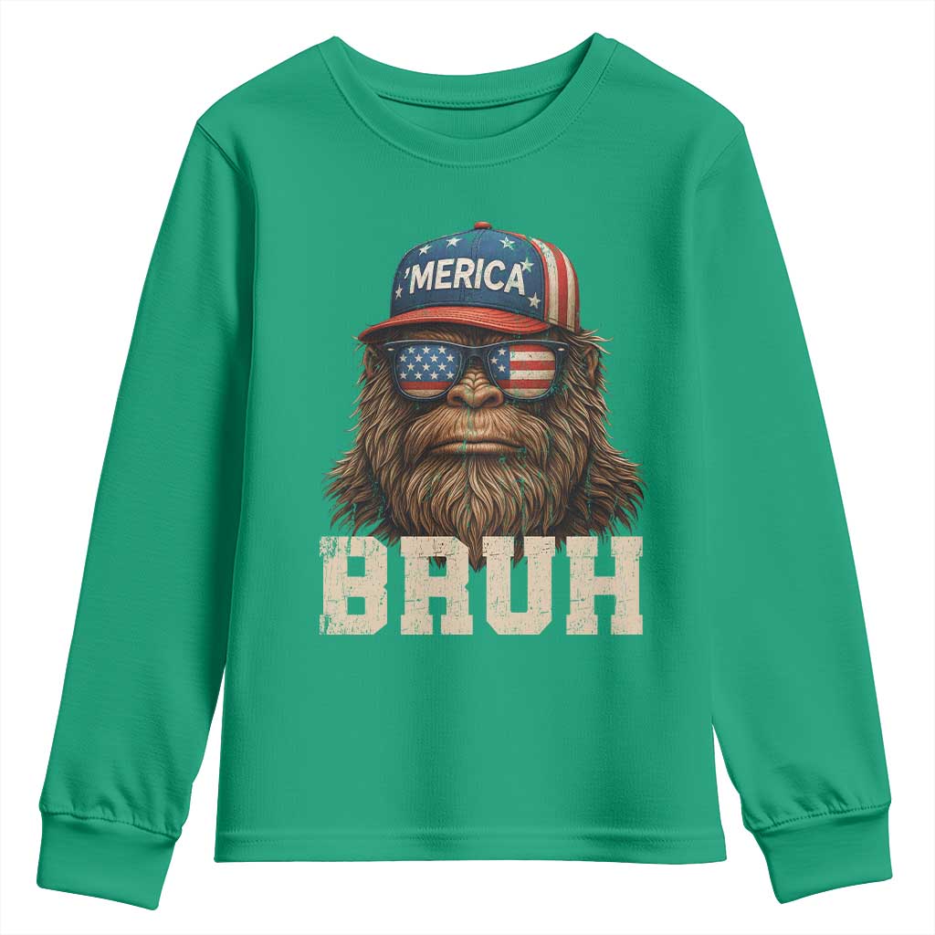 Bruh Bigfoot Merica Youth Sweatshirt American Flag Patriotic 4th Of July - Wonder Print Shop