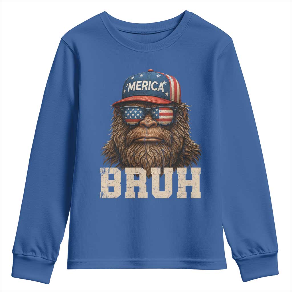 Bruh Bigfoot Merica Youth Sweatshirt American Flag Patriotic 4th Of July - Wonder Print Shop