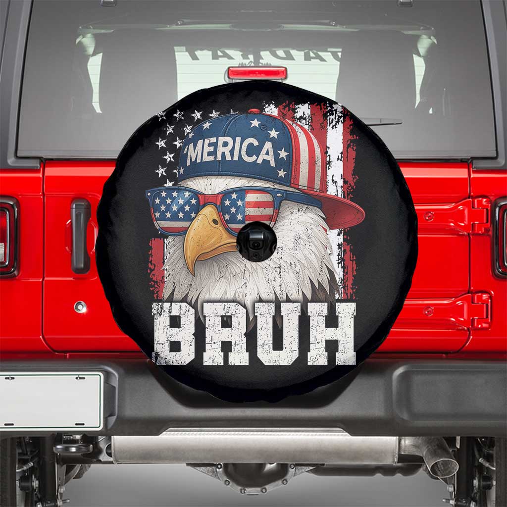 Bruh 'Merica Bald Eagle 4th of July Spare Tire Cover Patriotic USA Flag - Wonder Print Shop