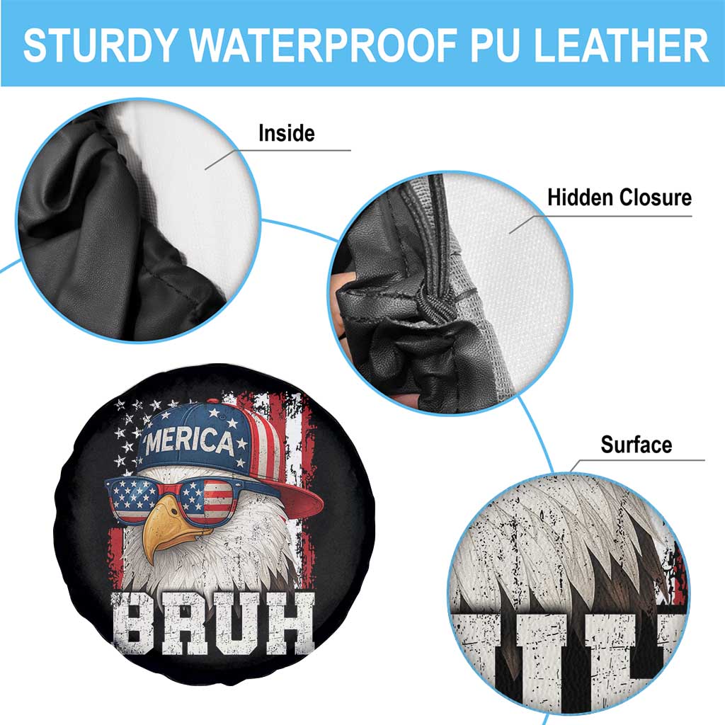 Bruh 'Merica Bald Eagle 4th of July Spare Tire Cover Patriotic USA Flag - Wonder Print Shop