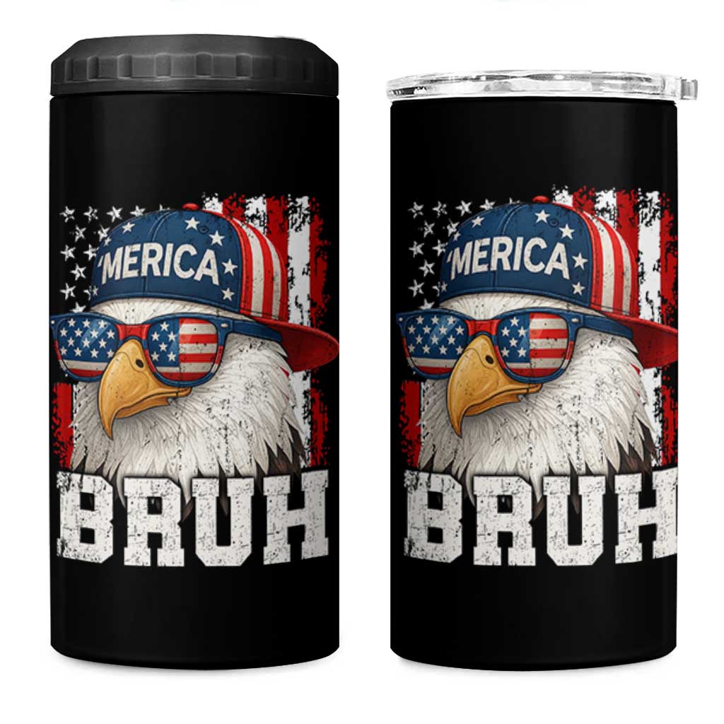 Bruh 'Merica Bald Eagle 4th of July 4 in 1 Can Cooler Tumbler Patriotic USA Flag - Wonder Print Shop