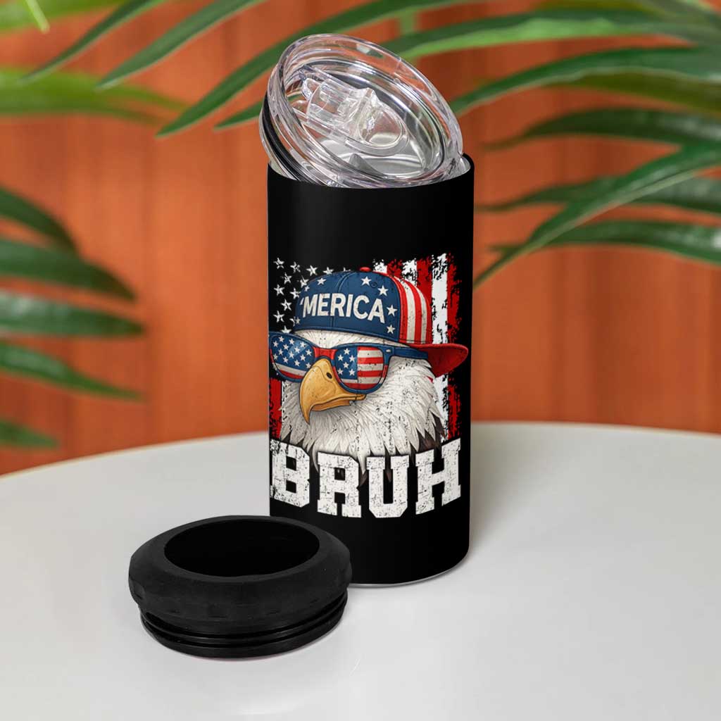 Bruh 'Merica Bald Eagle 4th of July 4 in 1 Can Cooler Tumbler Patriotic USA Flag - Wonder Print Shop