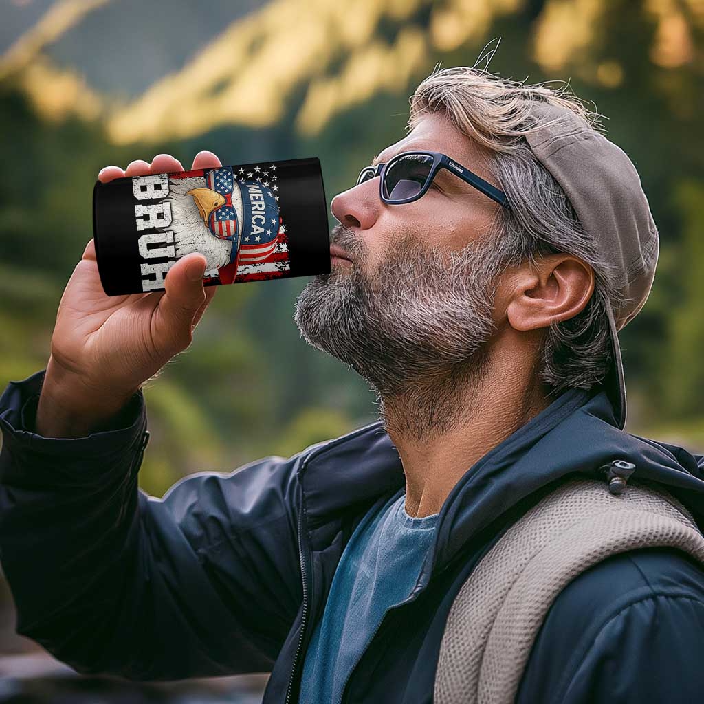 Bruh 'Merica Bald Eagle 4th of July 4 in 1 Can Cooler Tumbler Patriotic USA Flag - Wonder Print Shop