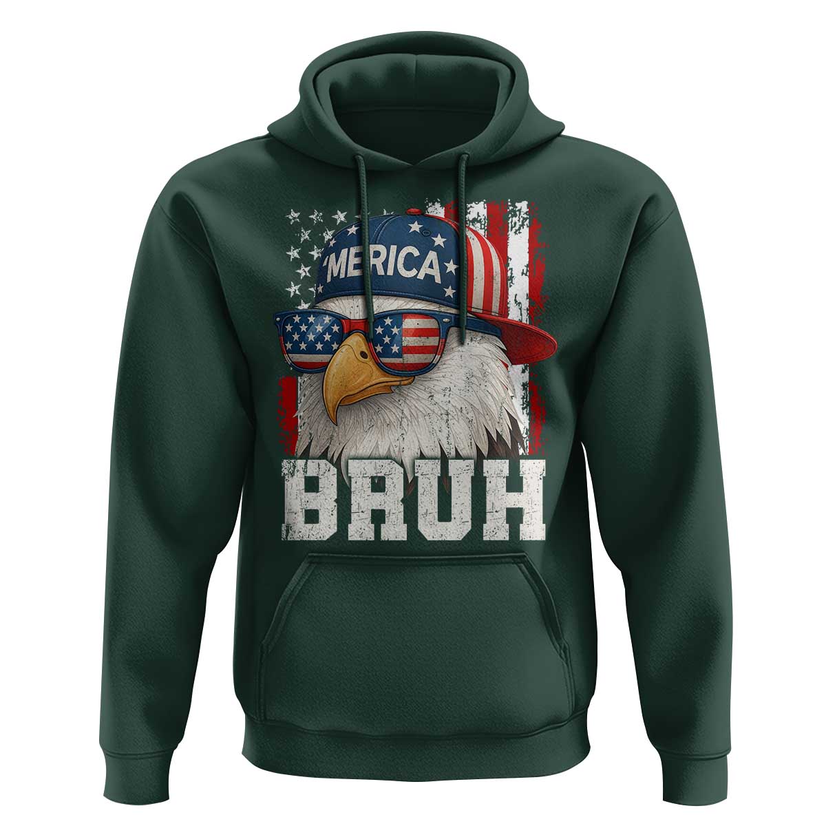 Bruh 'Merica Bald Eagle 4th of July Hoodie Patriotic USA Flag - Wonder Print Shop