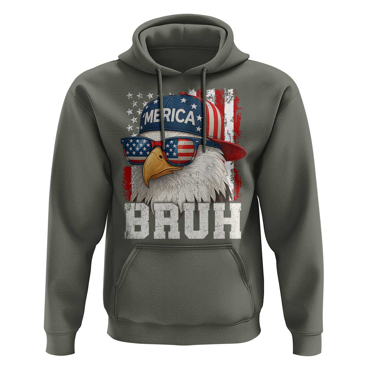 Bruh 'Merica Bald Eagle 4th of July Hoodie Patriotic USA Flag - Wonder Print Shop