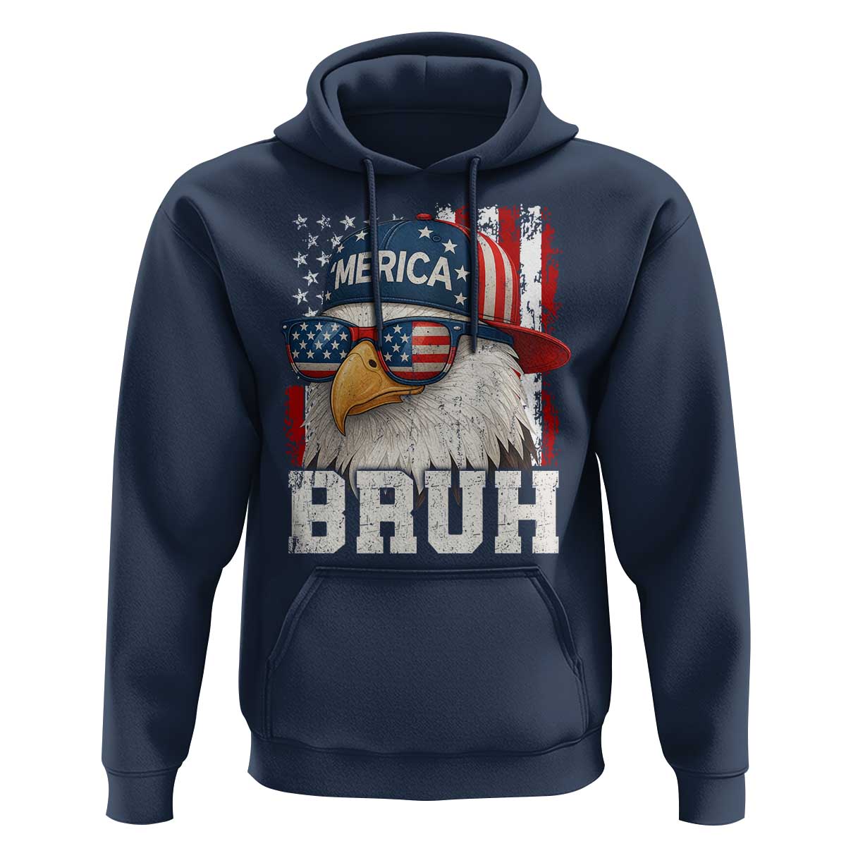 Bruh 'Merica Bald Eagle 4th of July Hoodie Patriotic USA Flag - Wonder Print Shop