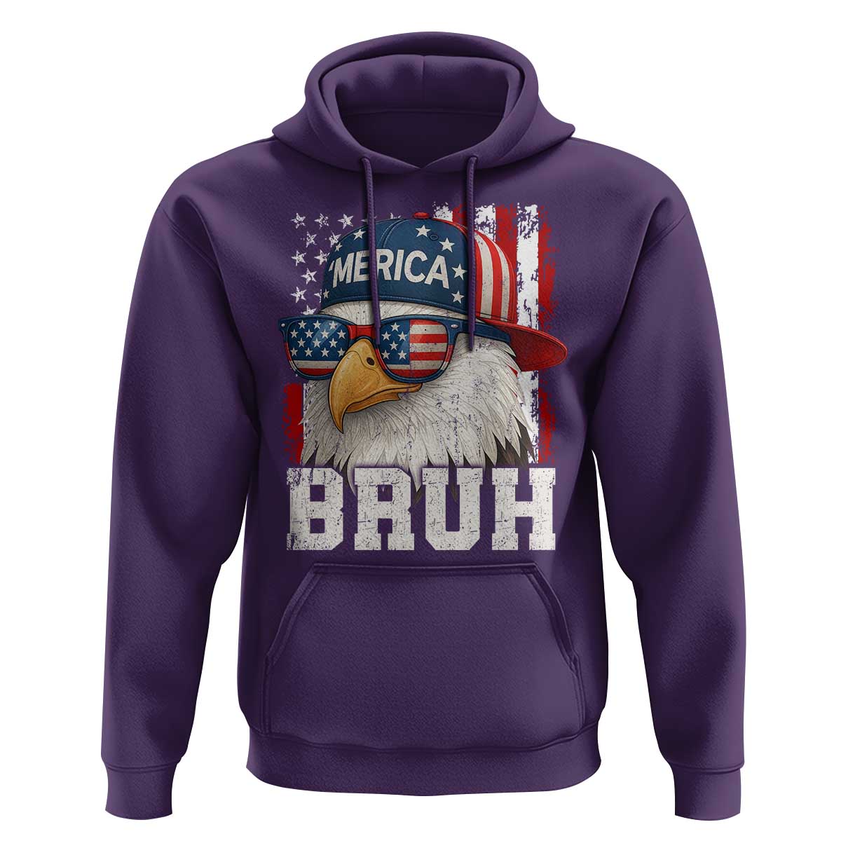 Bruh 'Merica Bald Eagle 4th of July Hoodie Patriotic USA Flag - Wonder Print Shop