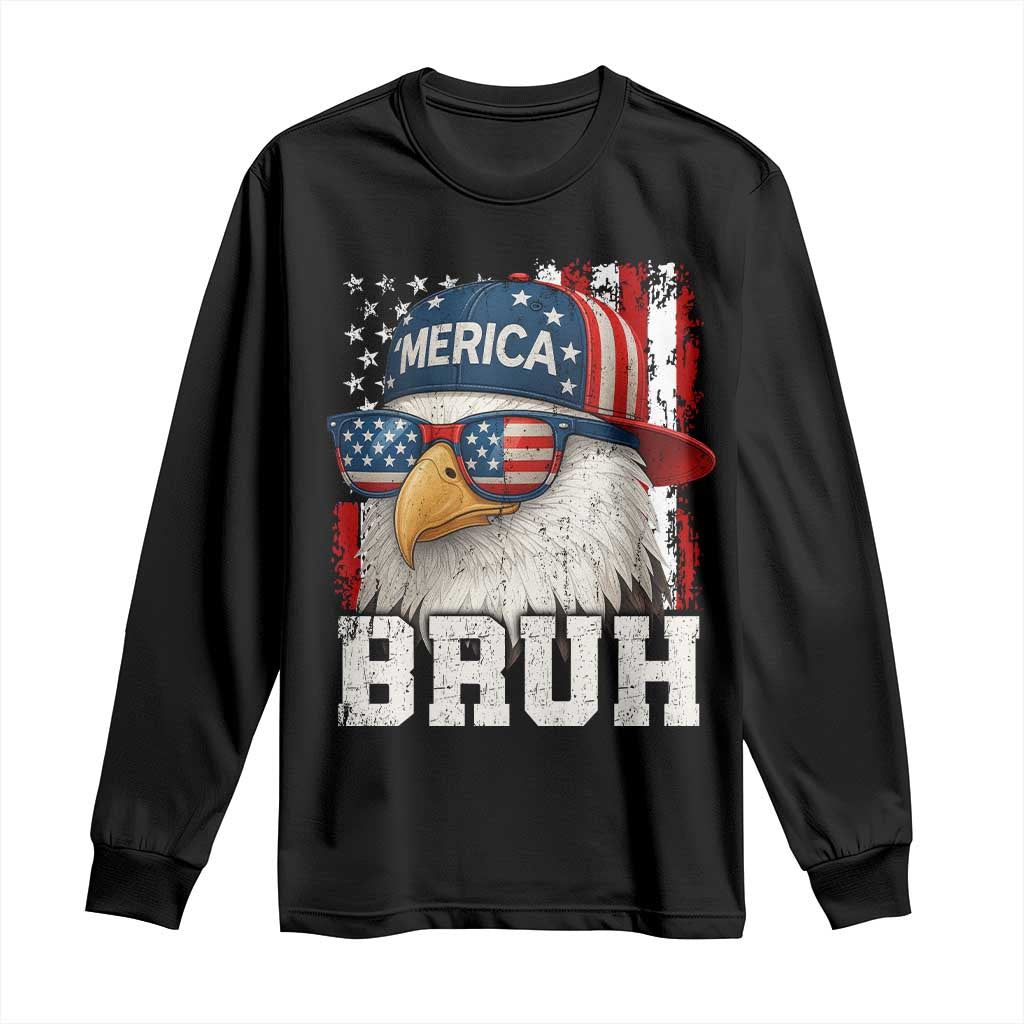 Bruh 'Merica Bald Eagle 4th of July Long Sleeve Shirt Patriotic USA Flag - Wonder Print Shop