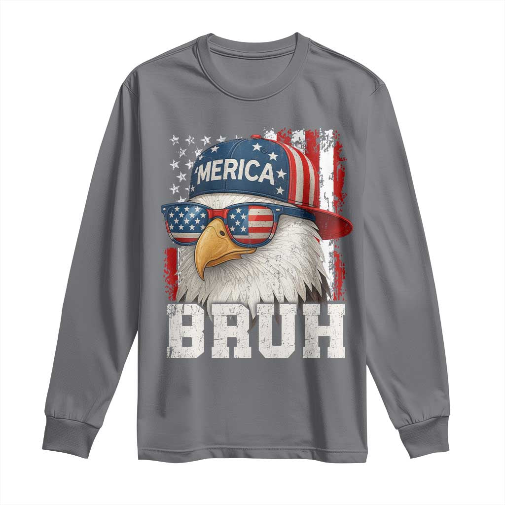 Bruh 'Merica Bald Eagle 4th of July Long Sleeve Shirt Patriotic USA Flag - Wonder Print Shop