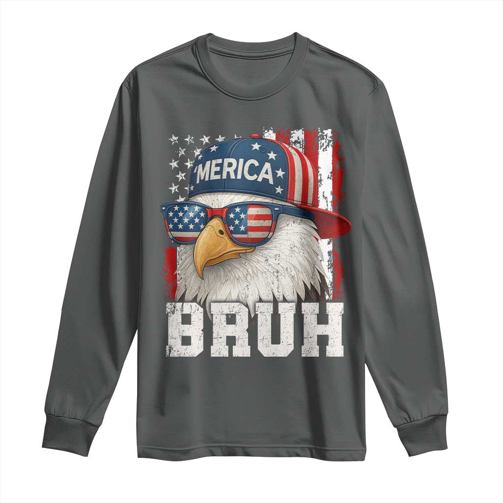 Bruh 'Merica Bald Eagle 4th of July Long Sleeve Shirt Patriotic USA Flag - Wonder Print Shop