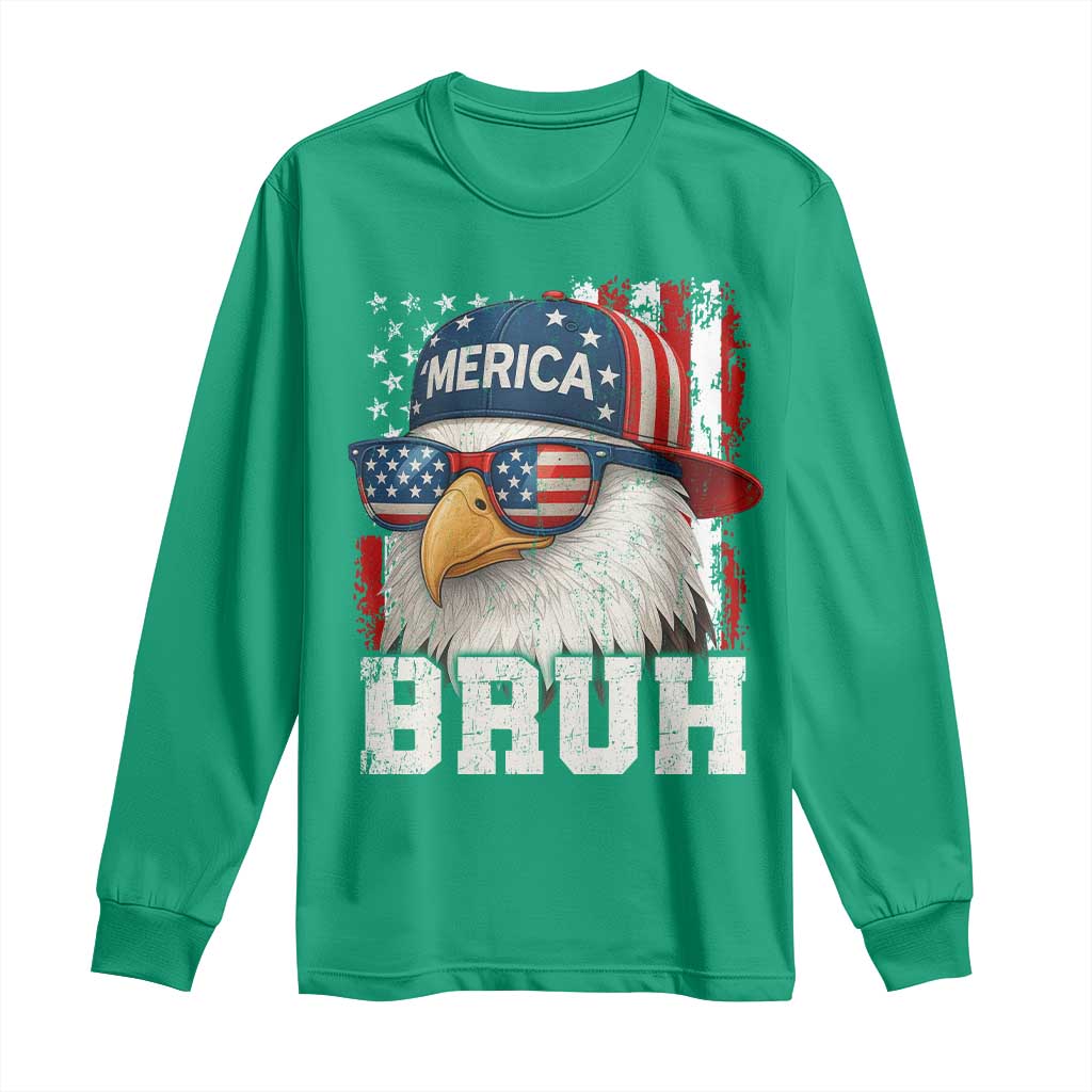 Bruh 'Merica Bald Eagle 4th of July Long Sleeve Shirt Patriotic USA Flag - Wonder Print Shop