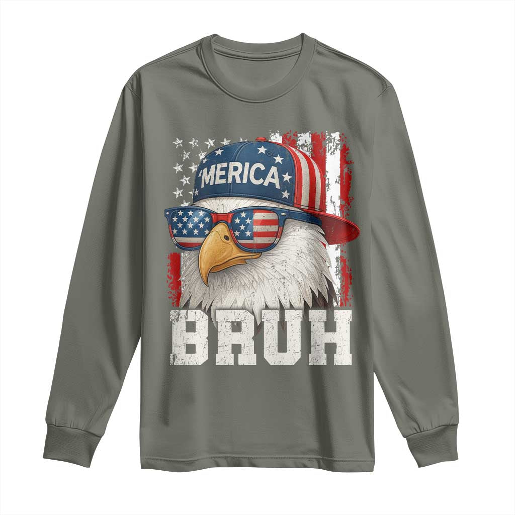 Bruh 'Merica Bald Eagle 4th of July Long Sleeve Shirt Patriotic USA Flag - Wonder Print Shop