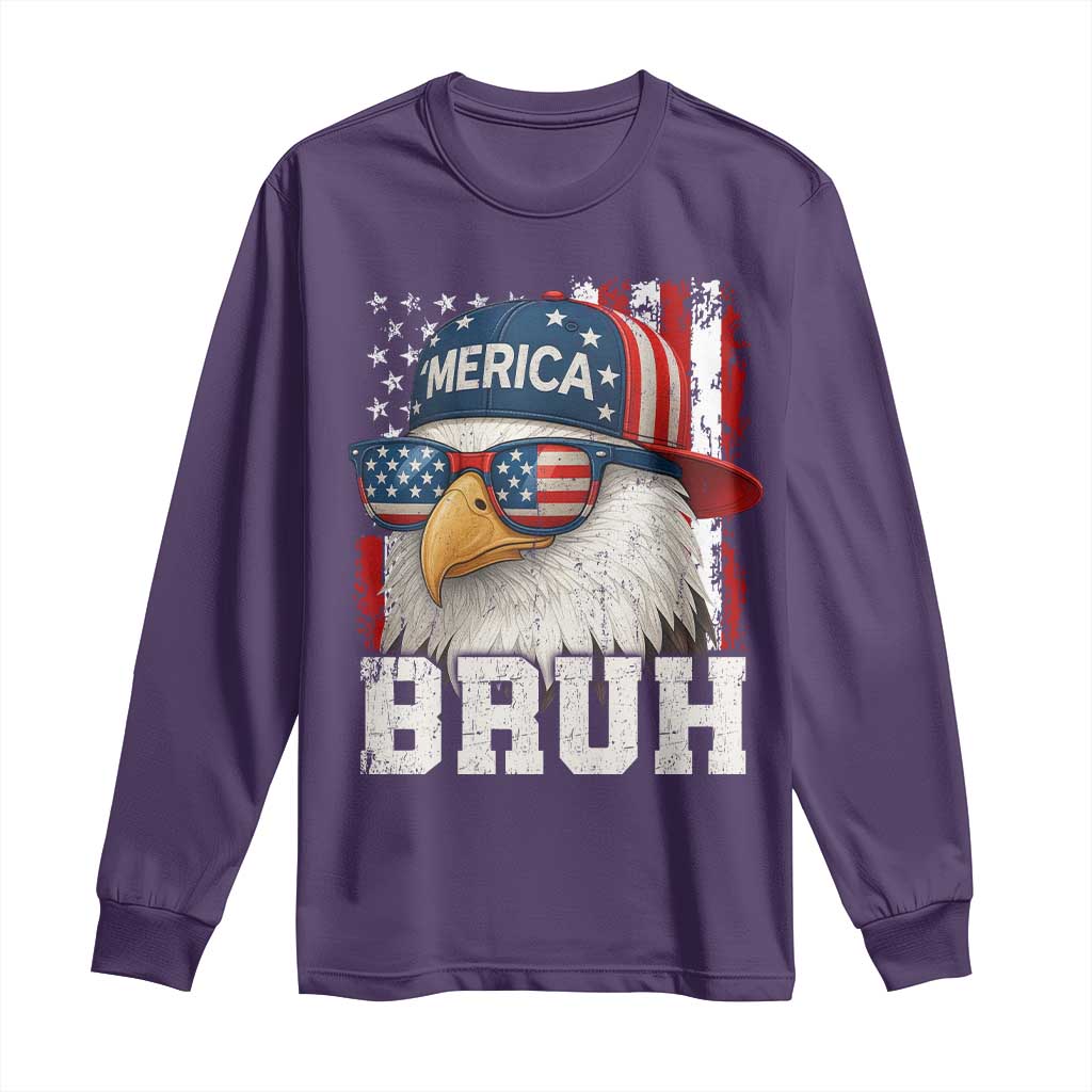 Bruh 'Merica Bald Eagle 4th of July Long Sleeve Shirt Patriotic USA Flag - Wonder Print Shop