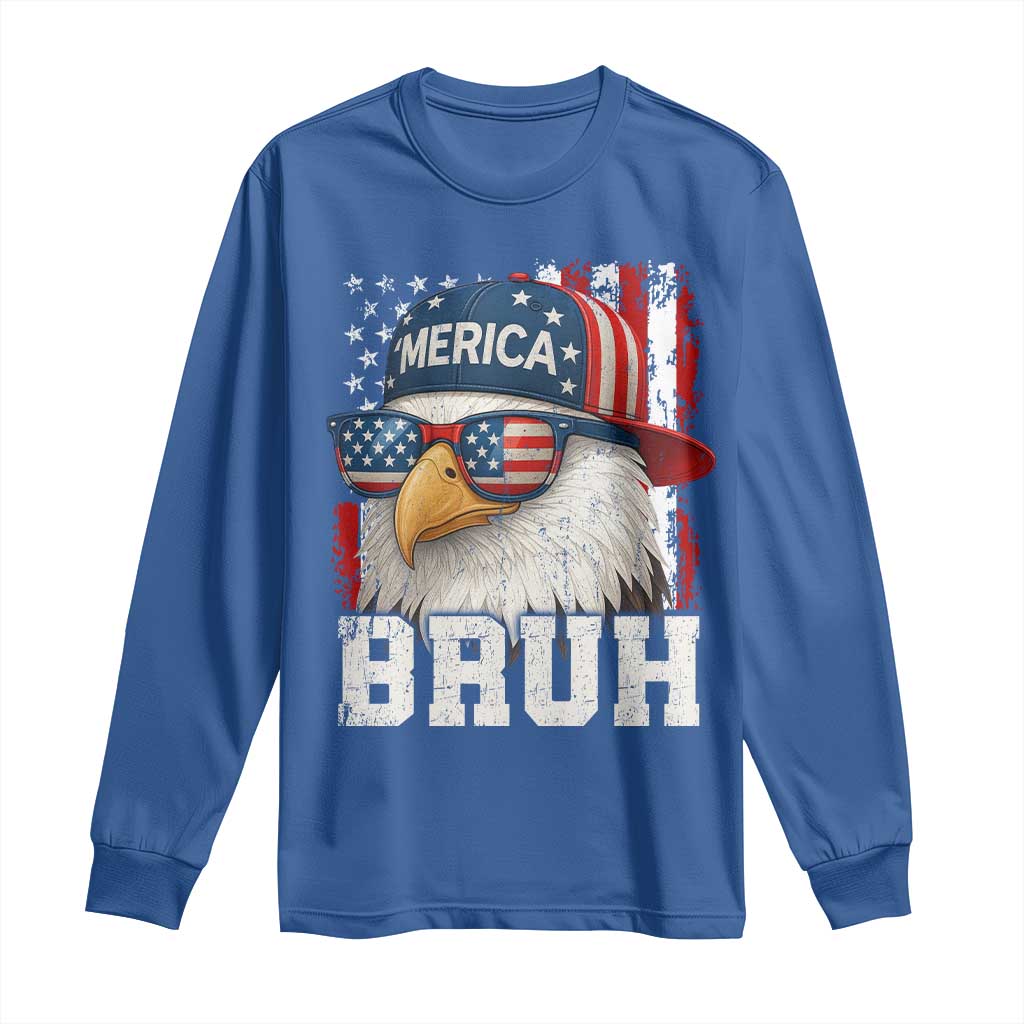 Bruh 'Merica Bald Eagle 4th of July Long Sleeve Shirt Patriotic USA Flag - Wonder Print Shop