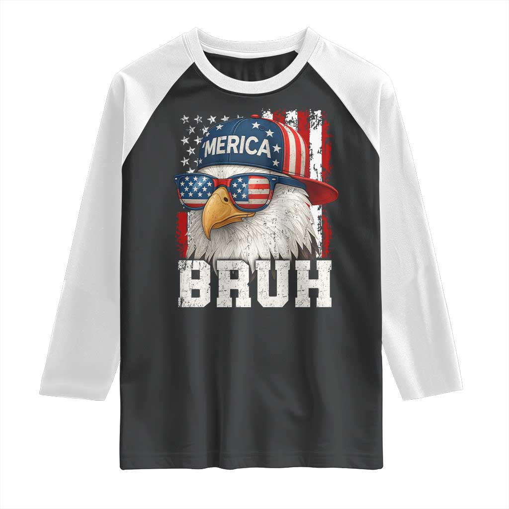 Bruh 'Merica Bald Eagle 4th of July Raglan Shirt Patriotic USA Flag - Wonder Print Shop