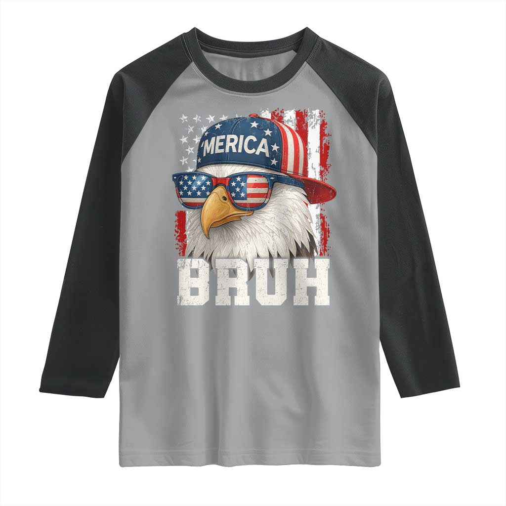 Bruh 'Merica Bald Eagle 4th of July Raglan Shirt Patriotic USA Flag - Wonder Print Shop