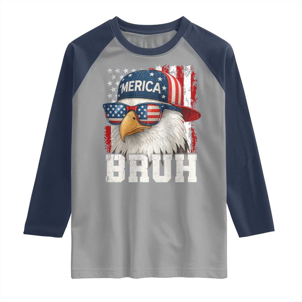 Bruh 'Merica Bald Eagle 4th of July Raglan Shirt Patriotic USA Flag - Wonder Print Shop