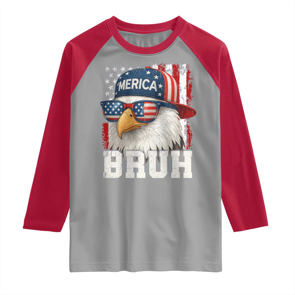 Bruh 'Merica Bald Eagle 4th of July Raglan Shirt Patriotic USA Flag - Wonder Print Shop