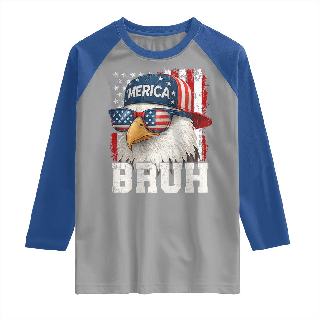 Bruh 'Merica Bald Eagle 4th of July Raglan Shirt Patriotic USA Flag - Wonder Print Shop
