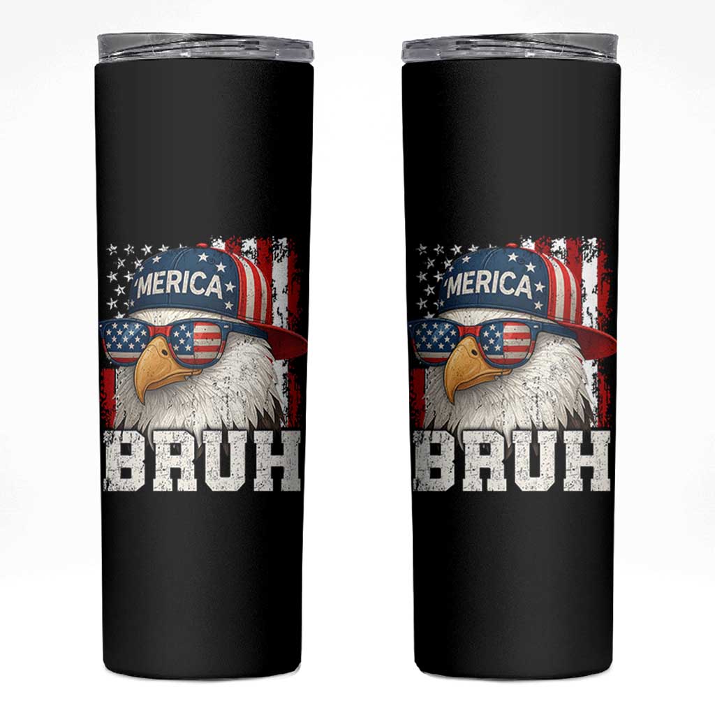 Bruh 'Merica Bald Eagle 4th of July Skinny Tumbler Patriotic USA Flag - Wonder Print Shop
