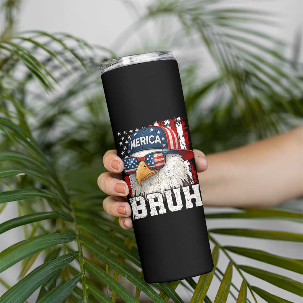 Bruh 'Merica Bald Eagle 4th of July Skinny Tumbler Patriotic USA Flag - Wonder Print Shop