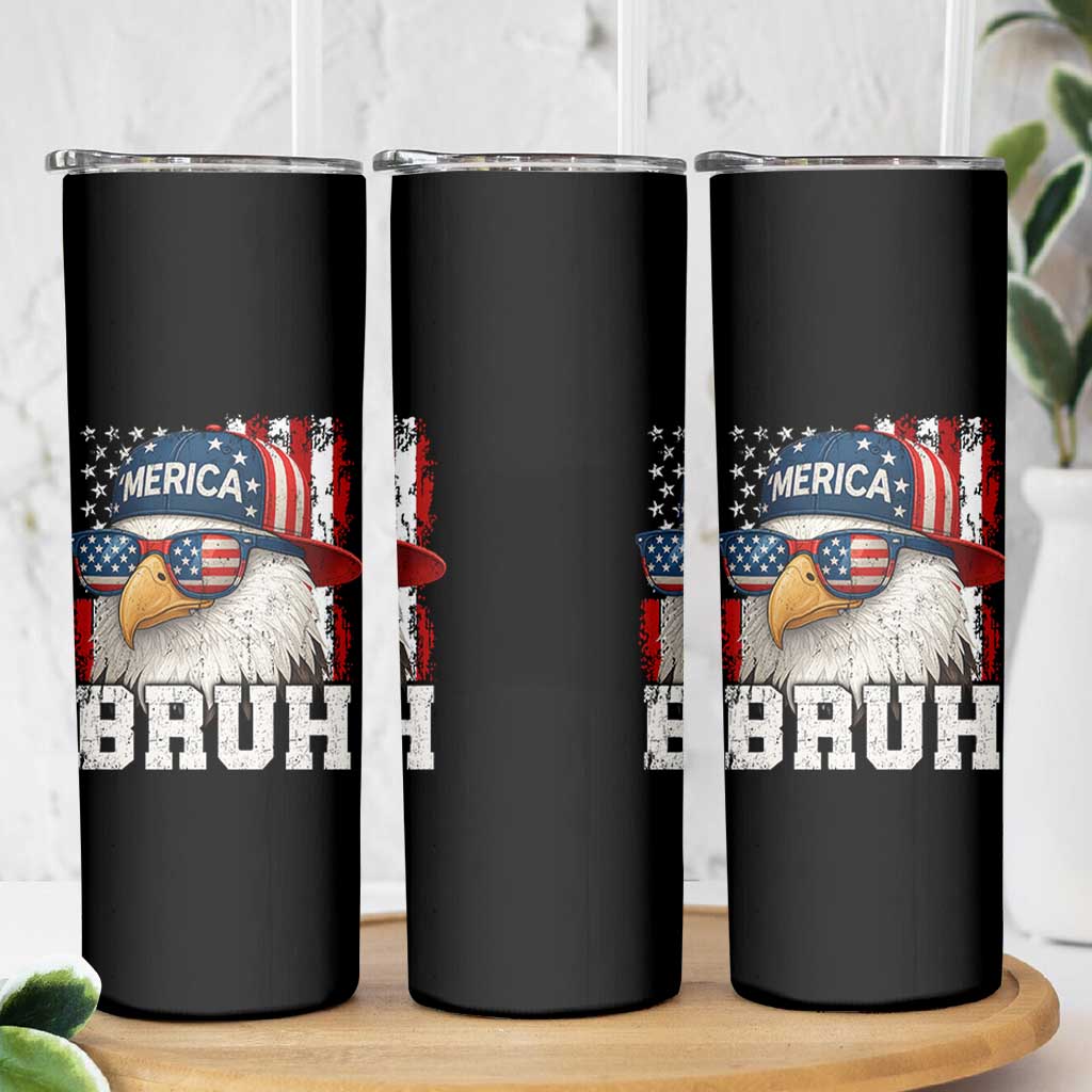 Bruh 'Merica Bald Eagle 4th of July Skinny Tumbler Patriotic USA Flag - Wonder Print Shop