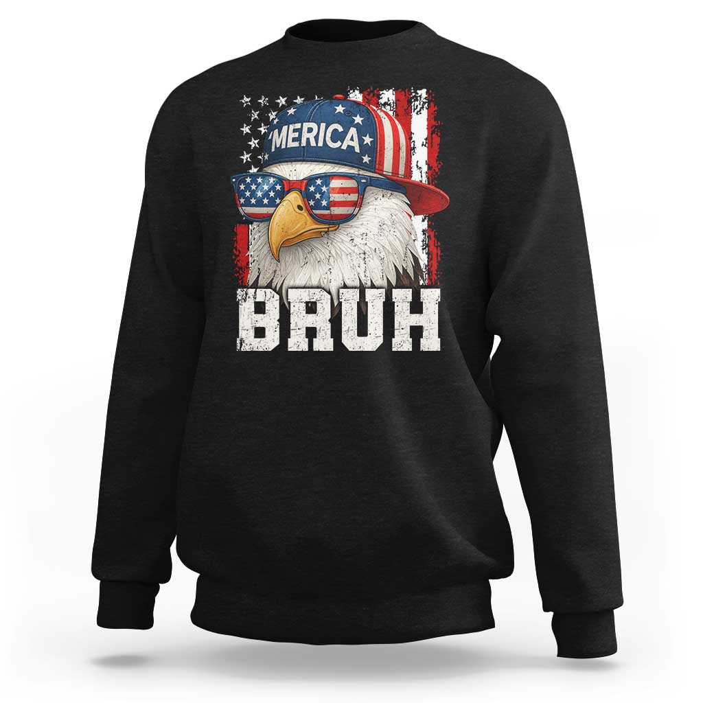 Bruh 'Merica Bald Eagle 4th of July Sweatshirt Patriotic USA Flag - Wonder Print Shop
